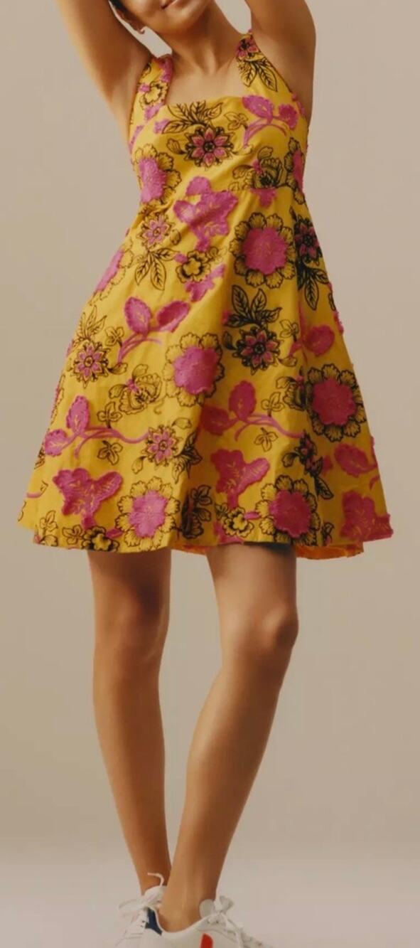 Anthropologie Eliska Yellow Floral Dress Size 6 NWT